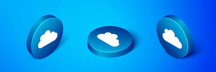 Isometric Cloud icon isolated on blue background. Blue circle button. Vector.