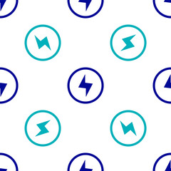 Blue Lightning bolt icon isolated seamless pattern on white background. Flash sign. Charge flash icon. Thunder bolt. Lighting strike. Vector.