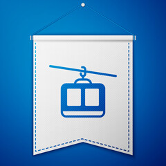 Blue Cable car icon isolated on blue background. Funicular sign. White pennant template. Vector.