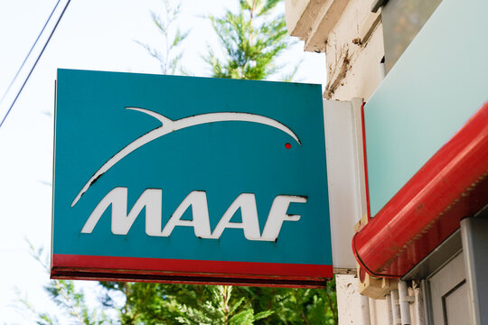 maaf sign and text logo front of office store french insurance brand signage agency