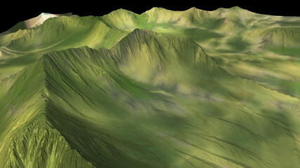 3D illustration of colorful mountain landscape relief.