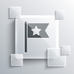 Grey American flag icon isolated on grey background. Flag of USA. United States of America. Square glass panels. Vector.