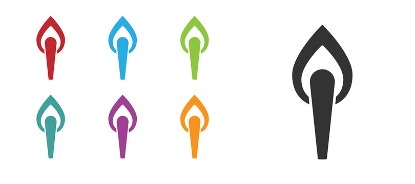 Black Torch flame icon isolated on white background. Symbol fire hot, flame power, flaming and heat. Set icons colorful. Vector.