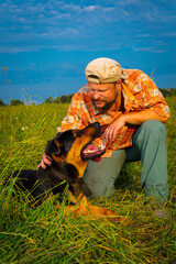 View of a man with his dog