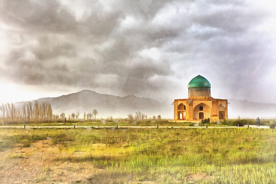 Molla Hassan Kashi Mausoleum colorful painting Soltaniyeh Abhar County Zanjan Province Iran