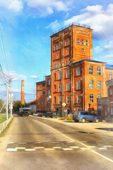 Vintage industrial building colorful painting looks like picture
