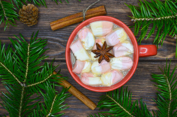cozy warming drink on christmas holiday cocoa with marmalade and anise star cozy home atmosphere hygge concept