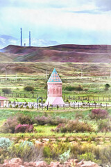Medieval tomb colorful painting Gulistan Nakhchivan Azerbaijan.