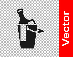 Black Bottle of wine in an ice bucket icon isolated on transparent background. Vector.