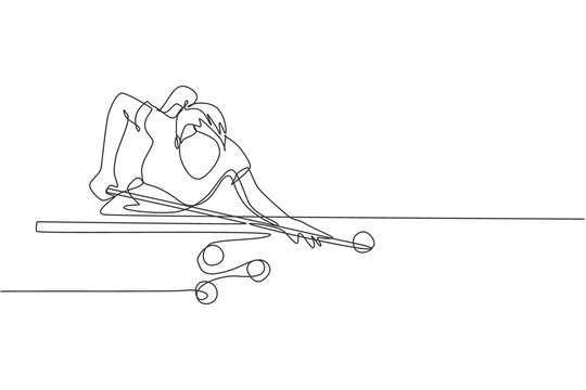 single line drawing of a person playing pool clip art preview