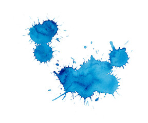 Abstract Blue Water color Splash on white background.