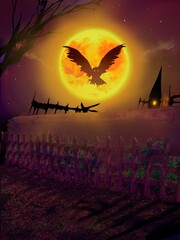 A flying owl and halloween night background