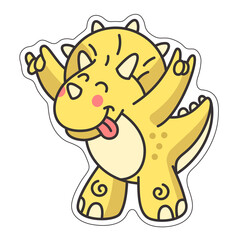 Stickers yellow Triceratops dinosaur, funny emotional character.