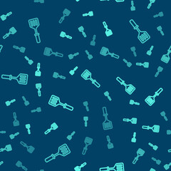 Green line Spatula icon isolated seamless pattern on blue background. Kitchen spatula icon. BBQ spatula sign. Barbecue and grill tool. Vector Illustration.