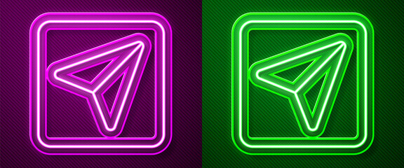 Glowing neon line Infographic of city map navigation icon isolated on purple and green background. Interface concept design. Geolocation concept. Vector Illustration.