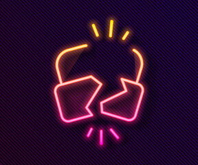 Glowing neon line Broken or cracked lock icon isolated on black background. Unlock sign. Vector Illustration.
