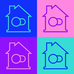 Pop art line Smart home icon isolated on color background. Remote control. Vector.