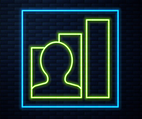 Glowing neon line Productive human icon isolated on brick wall background. Idea work, success, productivity, vision and efficiency concept. Vector.