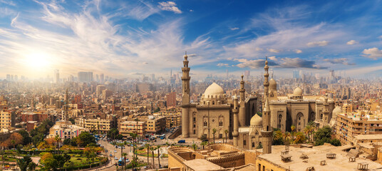 Mosque and Madrasa of Sultan Hassan at sunset, Cairo Citadel, Egypt - obrazy, fototapety, plakaty