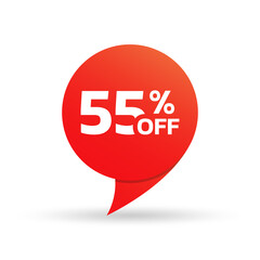 55% off sale tag or sticker. Discount price label, badge for promo banner design. Vector illustration.