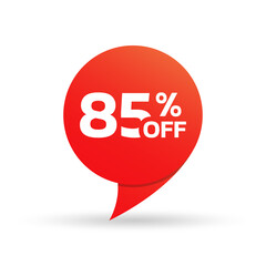 85% off sale tag or sticker. Discount price label, badge for promo banner design. Vector illustration.