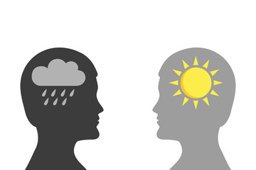 mental health concept man with rain and sun symbol silhouette vector illustration EPS10