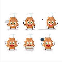 Cartoon character of blue santa bag with various chef emoticons