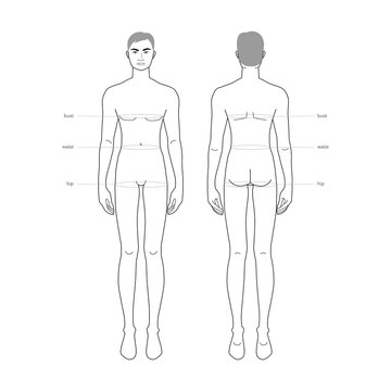 Men standard body parts terminology measurements Illustration for clothes and accessories production fashion male size chart. 9 head boy for site and online shop. Human body infographic template