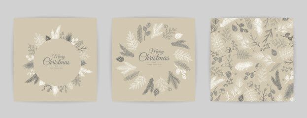 Vector Christmas Cards Set. Holiday Party Card Templates Design
