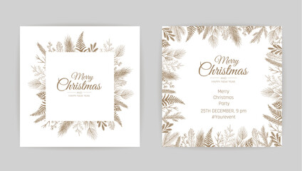 Obraz na płótnie Canvas Merry Christmas Abstract Card with Frame. Xmas sale, holiday web banner.
