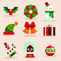 Flat design Christmas element collection. Vector illustration.