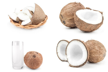 Collage of coconut on a white background