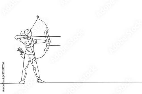 Single Continuous Line Drawing Of Young Professional Archer Woman Focus Aiming Archery Target Archery Sport Exercise With The Bow Concept Trendy One Line Draw Design Graphic Vector Illustration Wall Mural Simple Line