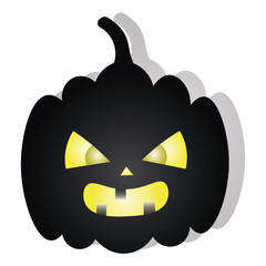 Pumpkin. Angry facial expression. Silhouette. Vector illustration. Isolated white background. Dark shadow. Halloween symbol. Ominous grimace. Jack-lantern. Glows from the inside. Idea for web design. 