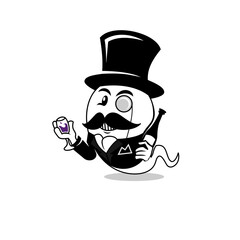 playful gentlemen ghost holding a glass of wine cartoon mascot vector illustration