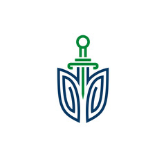 vintage thin line abstract organic sword and shield vector icon