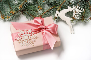 Christmas gift in a pink box.