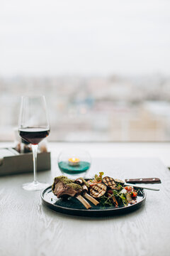 ribs with wine in a restaurant