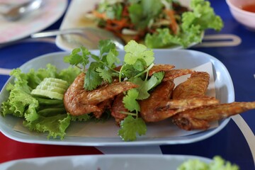 wings with salad