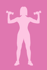 Silhouette of an athletic beautiful girl with dumbbells. Fitness, sports
