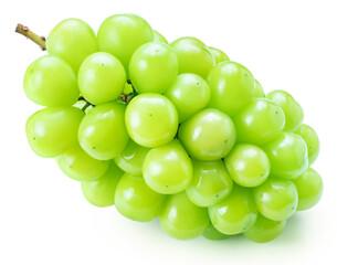 Fresh Shine Muscat Grape isolated on white background, Green grape with leaves isolated on white With clipping path.