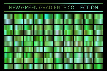 Green ecology vector gradients set. Glossy shiny nature green gradient
