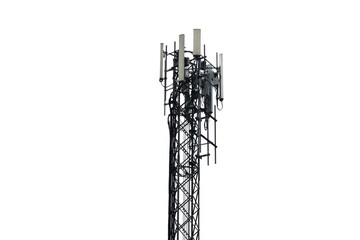 Telecommunications antennas, radios and satellite communication technology Telecommunications industry. Mobile network or 4g telecommunications, isolated from the white background