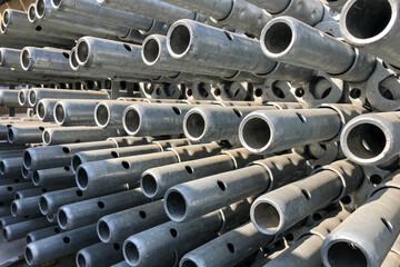 Scaffolding parts at construction site. Auxillary construction equipment