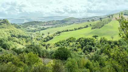 Obraz premium green hilly landscape, near Pievebovigliana, Marche, Italy