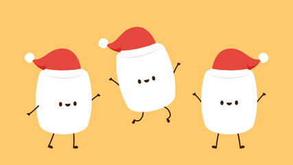 Marshmallow cartoon. marshmallow character design. Santa hat vector.