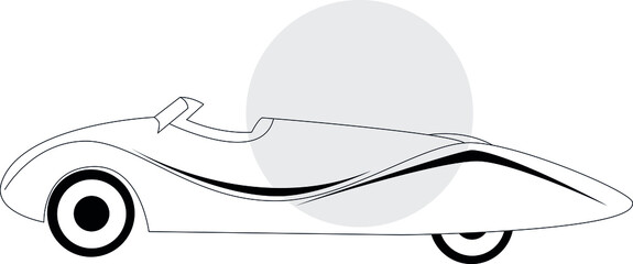 Vector car. Stylized collectible car. Line and spot. Fashionable print, logo, sticker. Drawing for printing on postcards, posters, fabrics. Children's car