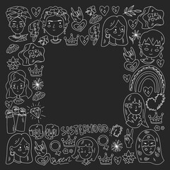 Feminism vector pattern. Fight for women rights. Hand lettering quotes.