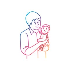 Happy father holding baby in his arms. Gradient line. 