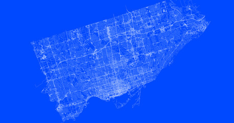 Blueprint of Toronto city of Canada, One Color Map, color change, Artprint